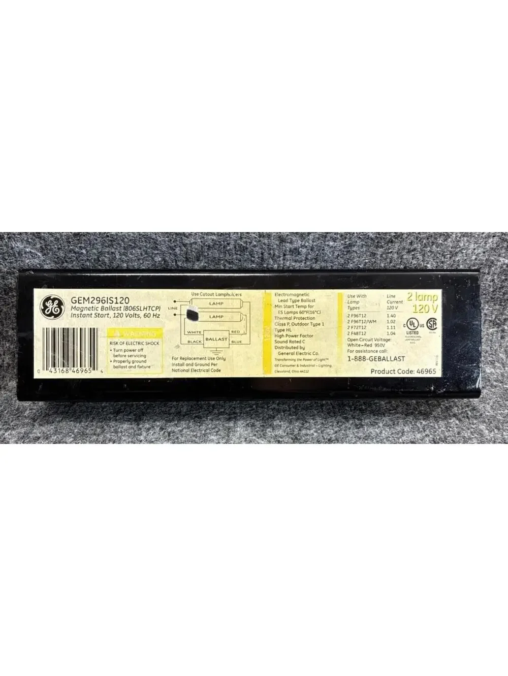 GE GEM296IS120 46965 120V 60 Hz 2 Lamp Magnetic Ballast